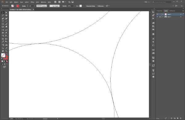 Image of step three: enter outline mode to make sure the lines are just touching.